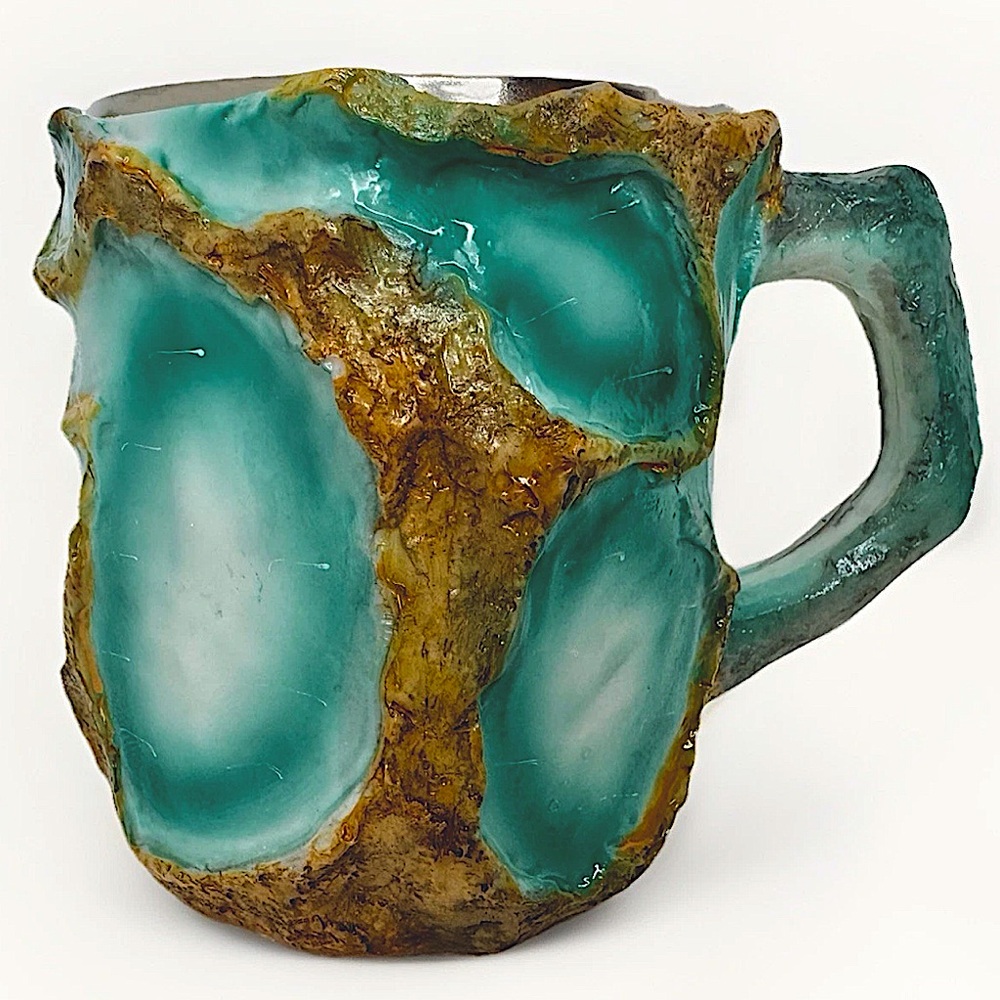 🪨MINERAL CRYSTAL COFFEE MUGS🪨 ROCK RESIN STAINLESS STEEL INTERIOR HANDLE MUG
